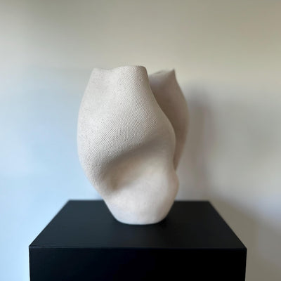 Handmade Beige Ceramic Abstract Vase: Wabi Sabi Sculptural Home Decor 13 inches