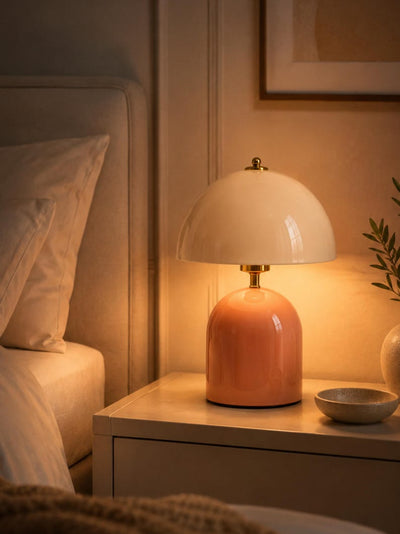 Modern Mushroom Bedside Lamp, Sage Green & Terracotta Japandi Table Light Decor