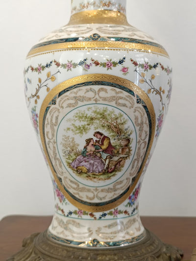 Genuine Limoges Table Lamp: Hand-Painted Porcelain, Gold Details, Glass Shade