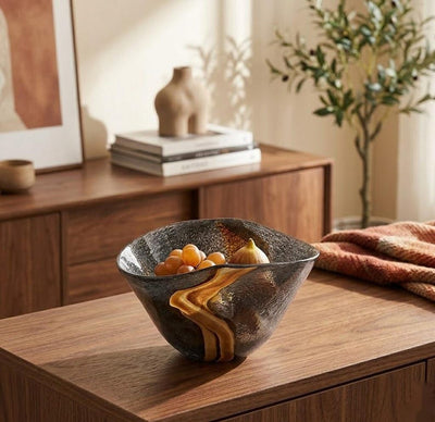 Hand Blown Glass Vase Set Black Amber Art Decor set of 3