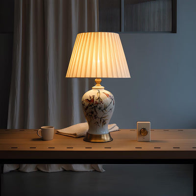 Porcelain Table Lamp | Painted Ceramic Base | Remote Dimmer Switch | Bedroom Living Room Accent Light