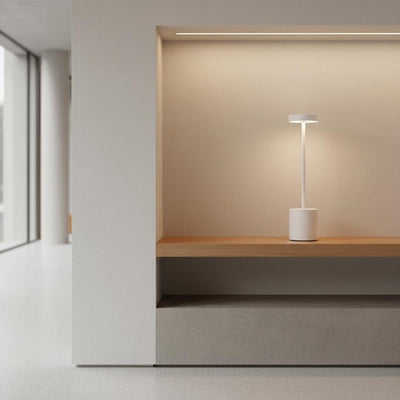 Gold Cylinder LED Table Lamp | Rechargeable Touch Dimmer | 3 Color Temps | Minimalist Bedroom
