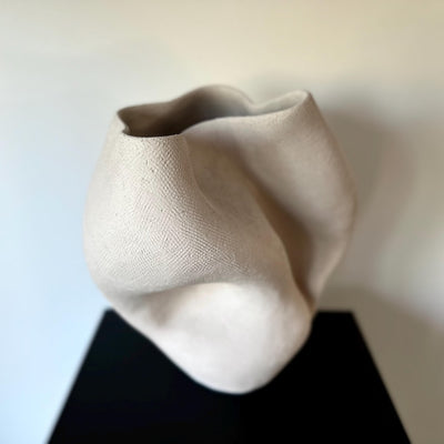 Handmade Beige Ceramic Abstract Vase: Wabi Sabi Sculptural Home Decor 13 inches