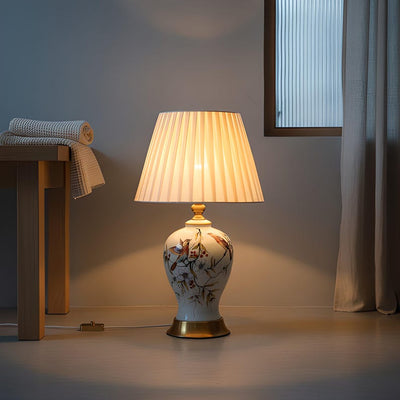Porcelain Table Lamp | Painted Ceramic Base | Remote Dimmer Switch | Bedroom Living Room Accent Light