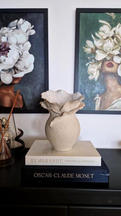 Handmade Ceramic Decorative Vase with Sculptural Ruffled Edges – Elegant Contemporary Art Pottery, Unique Statement Home Decor