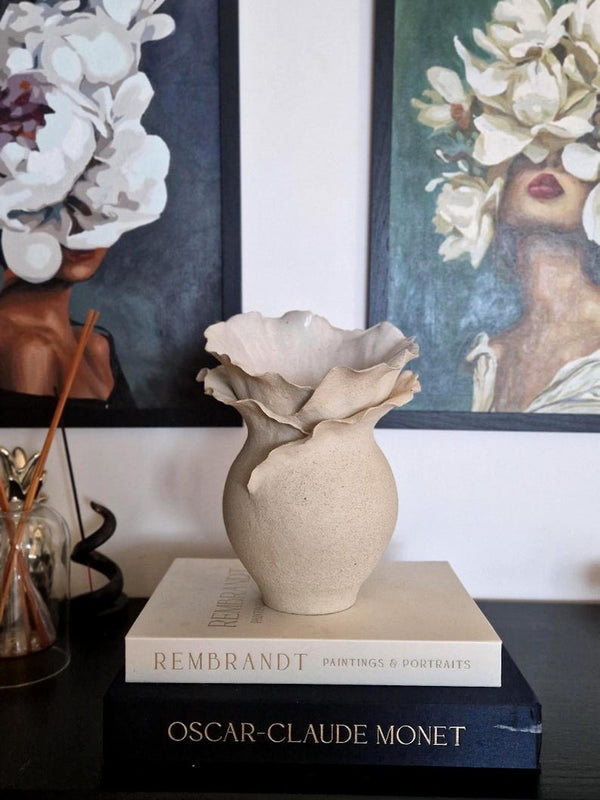 Handmade Ceramic Decorative Vase with Sculptural Ruffled Edges – Elegant Contemporary Art Pottery, Unique Statement Home Decor