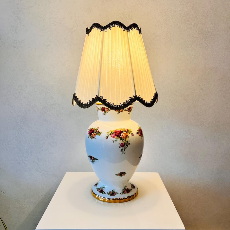 Royal Albert Old Country Roses Porcelain Lamp, Vintage Floral Lighting, Made England