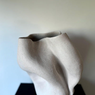 Handmade Beige Ceramic Abstract Vase: Wabi Sabi Sculptural Home Decor 13 inches