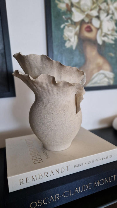 Handmade Ceramic Decorative Vase with Sculptural Ruffled Edges – Elegant Contemporary Art Pottery, Unique Statement Home Decor