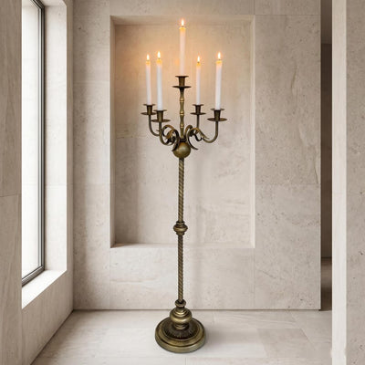 Baroque Floor Candelabra, Antique Gold Iron Candle Holder, European Tall Candlestick, Entryway Decor