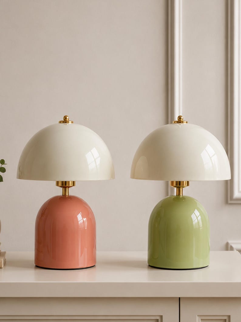 Modern Mushroom Bedside Lamp, Sage Green & Terracotta Japandi Table Light Decor