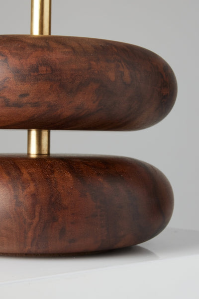 River Rock Walnut Wood Lamp: Hand-Strung Cotton Lampshade, Reclaimed Wood