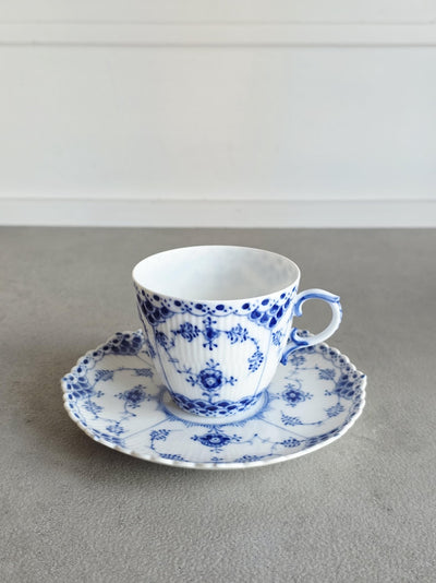 Royal Copenhagen Blue Fluted Full Lace #1035 Cup with Saucer 1960s Denmark
