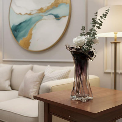 Elegant Plum Twisted Hand-Blown Glass Vase, Artisan Floral-Inspired Sculptural Centerpiece