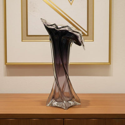 Elegant Plum Twisted Hand-Blown Glass Vase, Artisan Floral-Inspired Sculptural Centerpiece