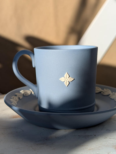 Vintage Wedgwood Jasperware Blue Biscuit Porcelain Coffee Cup and Saucer | Fairy Motif