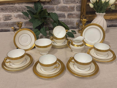 Minton Buckingham Dinner Service for 6, Vintage English Bone China, Gold Encrusted Dinner Set with Tureen, Gravy Boat, Cream and Gold