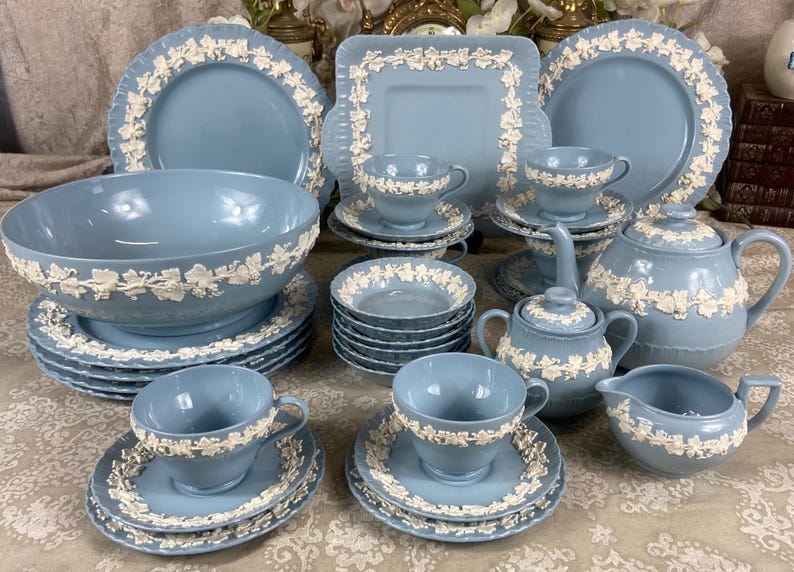 Vintage Wedgwood Embossed Queen's Ware dinner & tea set