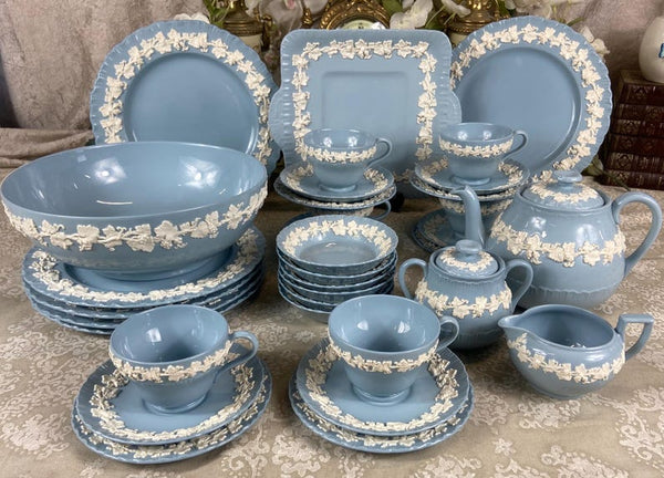 Vintage Wedgwood Embossed Queen's Ware dinner & tea set