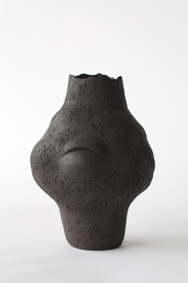 Black Ceramic Sculptural Vase, Unique Handmade Vase, Art Piece