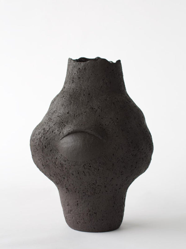 Black Ceramic Sculptural Vase, Unique Handmade Vase, Art Piece