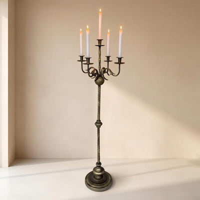 Baroque Floor Candelabra, Antique Gold Iron Candle Holder, European Tall Candlestick, Entryway Decor