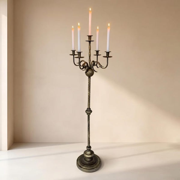 Baroque Floor Candelabra, Antique Gold Iron Candle Holder, European Tall Candlestick, Entryway Decor