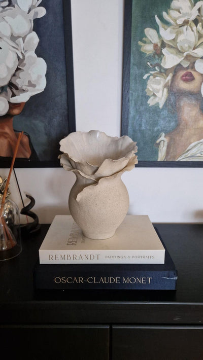 Handmade Ceramic Decorative Vase with Sculptural Ruffled Edges – Elegant Contemporary Art Pottery, Unique Statement Home Decor