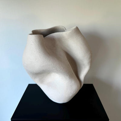 Handmade Beige Ceramic Abstract Vase: Wabi Sabi Sculptural Home Decor 13 inches