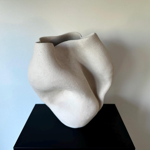 Handmade Beige Ceramic Abstract Vase: Wabi Sabi Sculptural Home Decor 13 inches