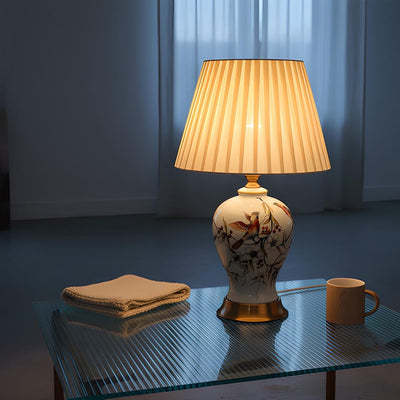 Porcelain Table Lamp | Painted Ceramic Base | Remote Dimmer Switch | Bedroom Living Room Accent Light