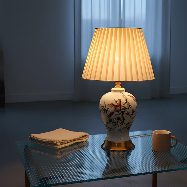 Porcelain Table Lamp | Painted Ceramic Base | Remote Dimmer Switch | Bedroom Living Room Accent Light
