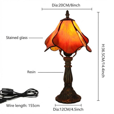 Vintage Tiffany Style Stained Glass Flower Lamp Orange Bedside Table Light
