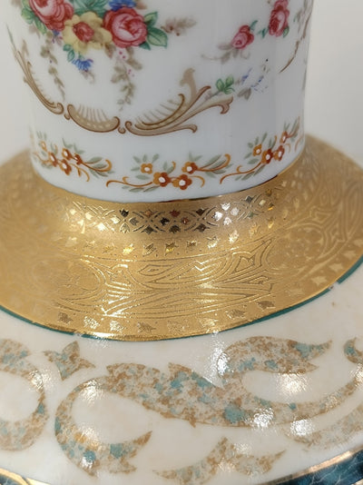 Genuine Limoges Table Lamp: Hand-Painted Porcelain, Gold Details, Glass Shade