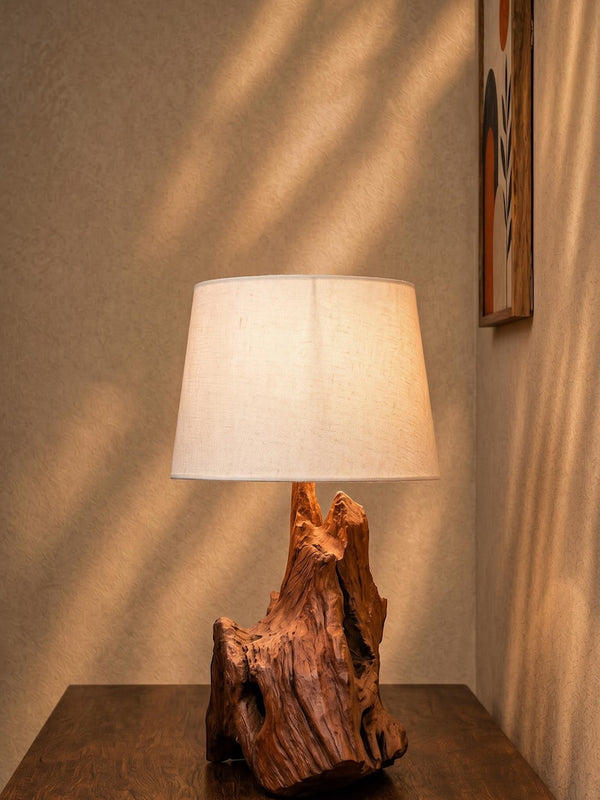Driftwood Table Lamp, Rustic Natural Wood Accent Light, Coastal Boho Home Decor