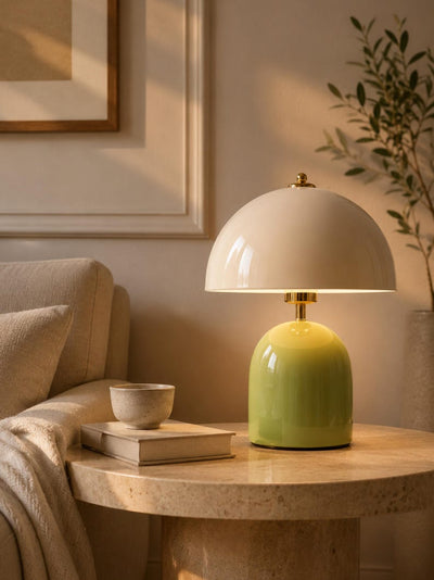 Modern Mushroom Bedside Lamp, Sage Green & Terracotta Japandi Table Light Decor