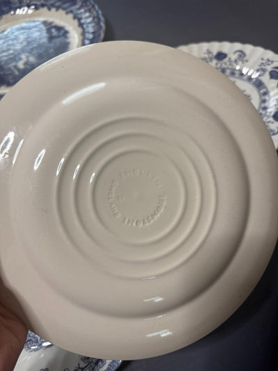 Vintage Kitchen Gallery Wall Set: Blue & White Willow Style English Plate Set