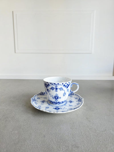 Royal Copenhagen Blue Fluted Full Lace #1035 Cup with Saucer 1960s Denmark