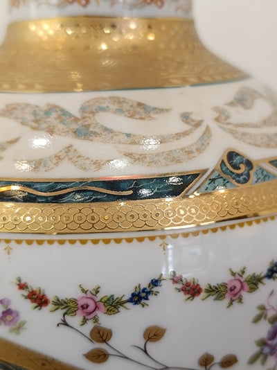 Genuine Limoges Table Lamp: Hand-Painted Porcelain, Gold Details, Glass Shade