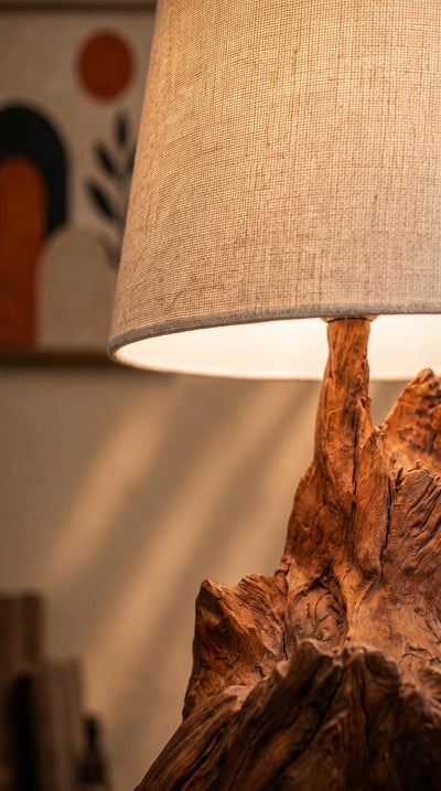 Driftwood Table Lamp, Rustic Natural Wood Accent Light, Coastal Boho Home Decor