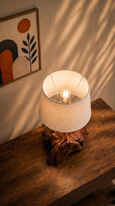Driftwood Table Lamp, Rustic Natural Wood Accent Light, Coastal Boho Home Decor