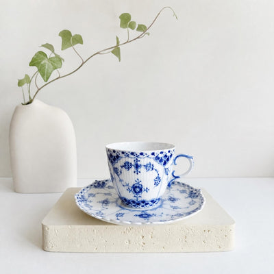 Royal Copenhagen Blue Fluted Full Lace #1035 Cup with Saucer 1960s Denmark