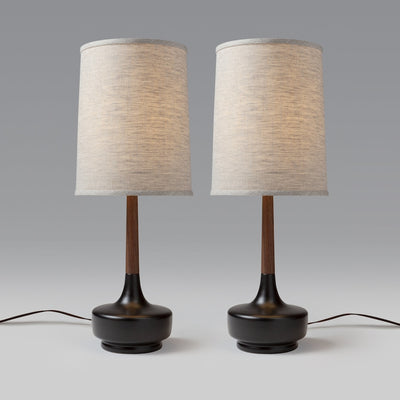Black Ceramic Base, Walnut Neck, Oatmeal Muslin Lampshade