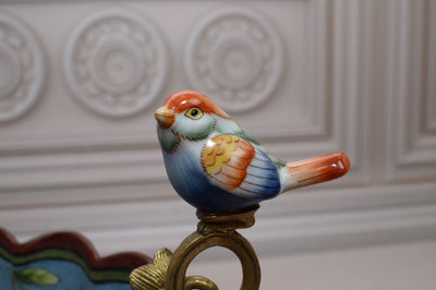 Antique Blue Porcelain Bowl: Bronze Bird Ornaments, Floral Design