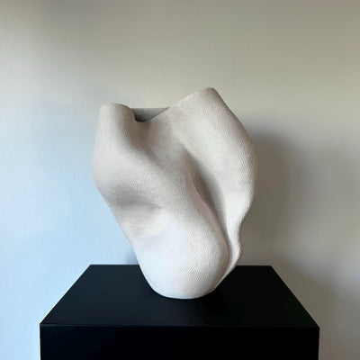 Handmade Beige Ceramic Abstract Vase: Wabi Sabi Sculptural Home Decor 13 inches