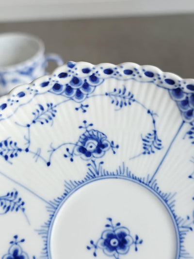 Royal Copenhagen Blue Fluted Full Lace #1035 Cup with Saucer 1960s Denmark