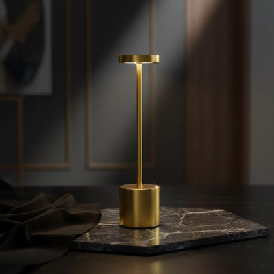 Gold Cylinder LED Table Lamp | Rechargeable Touch Dimmer | 3 Color Temps | Minimalist Bedroom