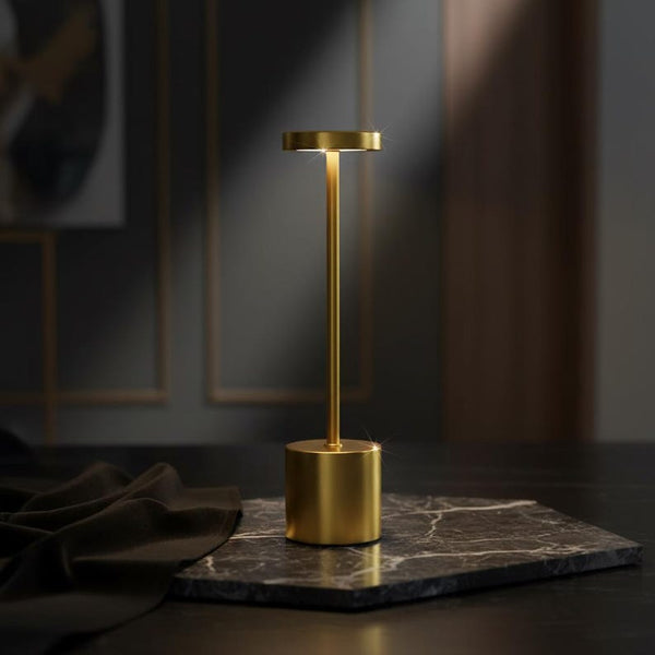 Gold Cylinder LED Table Lamp | Rechargeable Touch Dimmer | 3 Color Temps | Minimalist Bedroom