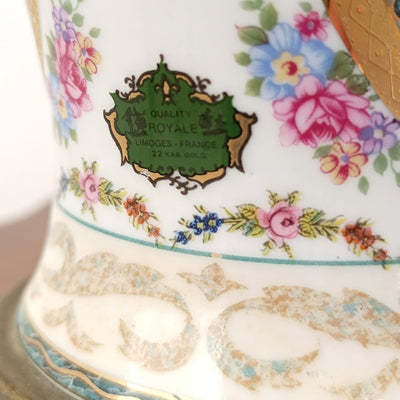 Genuine Limoges Table Lamp: Hand-Painted Porcelain, Gold Details, Glass Shade