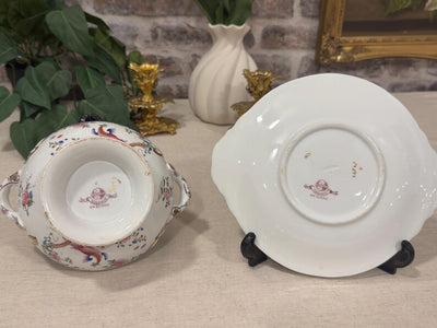 Antique Mintons “Cockatrice Green” Sauce Tureen with Lid and Underplate